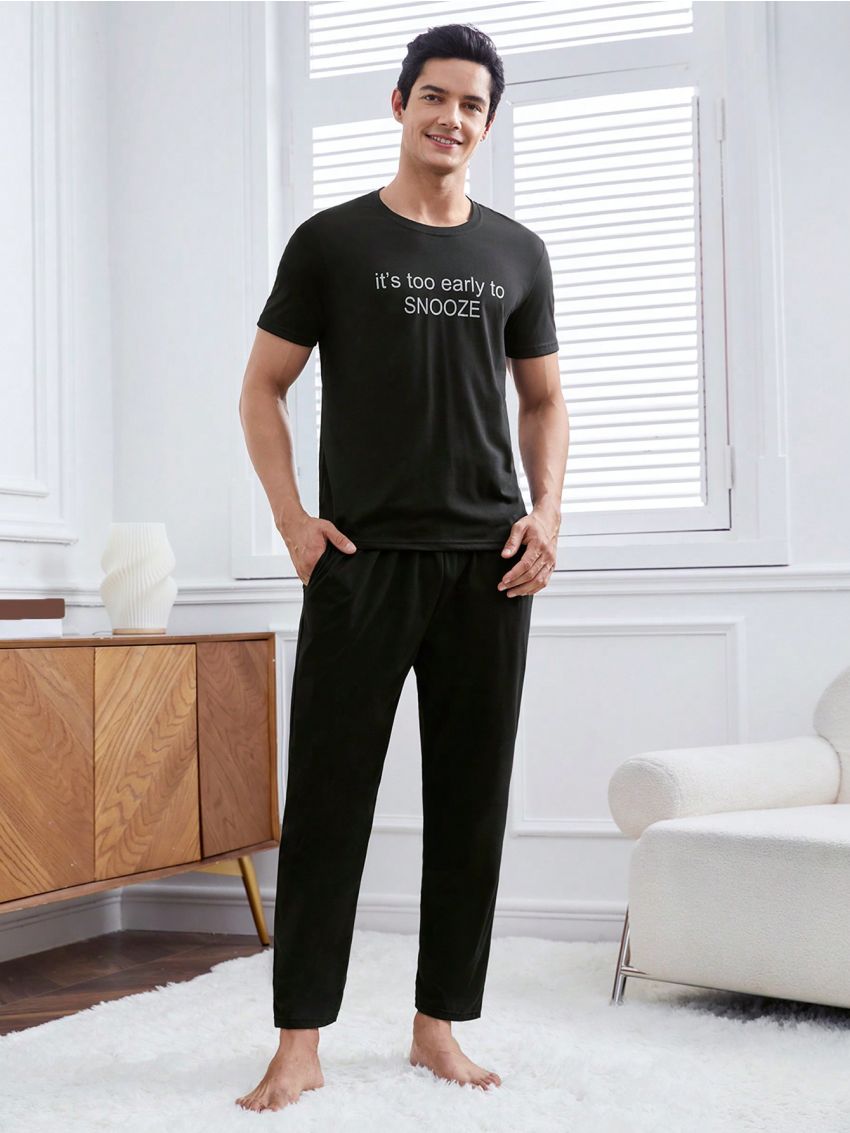 Men's Slogan Print Home Clothing Set