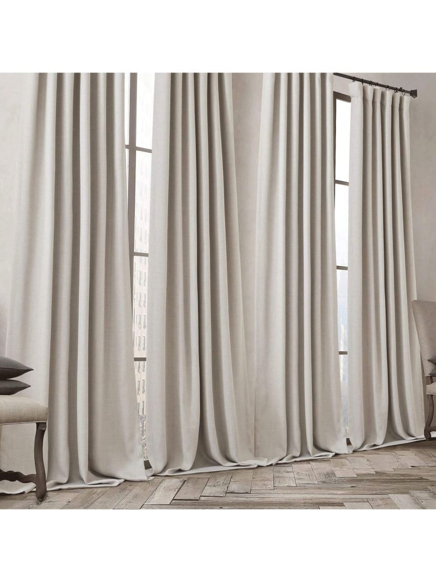 NICETOWN 2 Panels Faux Linen Curtains 96 inches Long, Pinch Pleated Curtains Room Darkening Window Drapes Thermal Insulated Light/Noise Blocking for Living Room/Bedroom, Angora, W50 x L96
