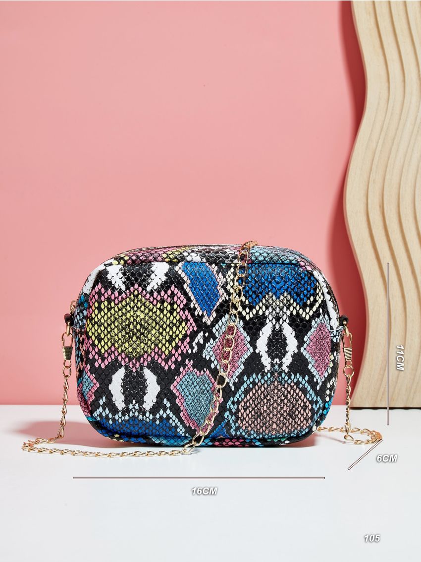 Mini Colorblock Snakeskin Pattern Chain Dome Bag