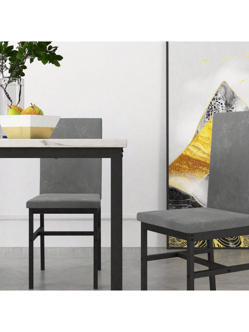 Dining Table Set for 4,5 Piece Dining Table Set with Faux Marble Tabletop Dining Table and 4 Dining Chairs, Modern Dining Table Set for Kitchen Dining Room Living Room