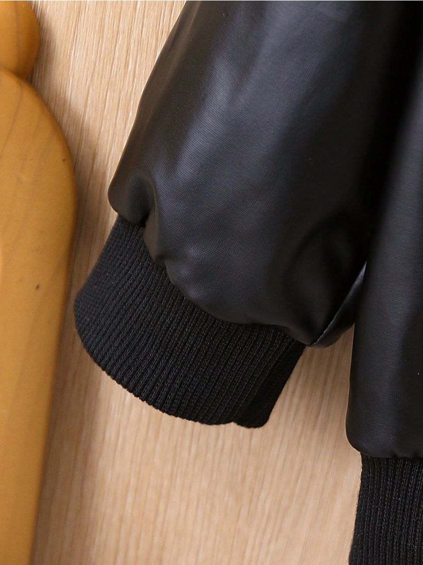 Baby Boy's Pu Leather Baseball Jacket