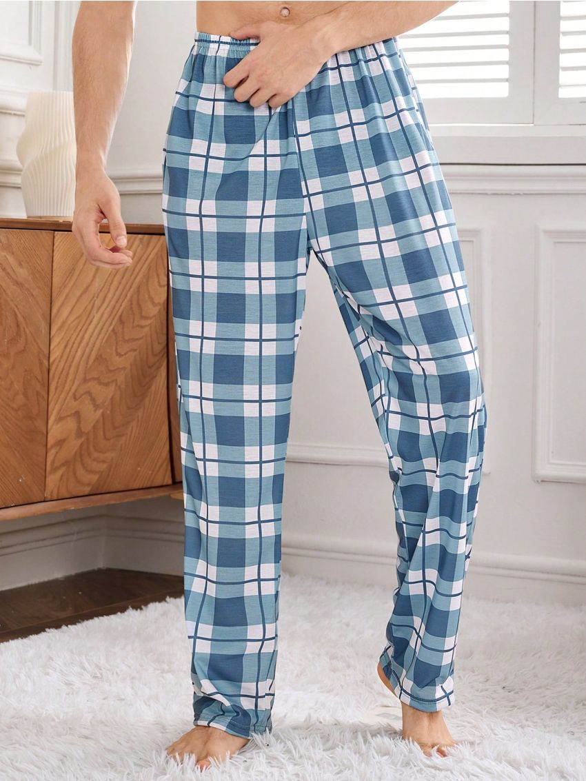 Men's Plaid Pattern Lounge Pants With Pockets