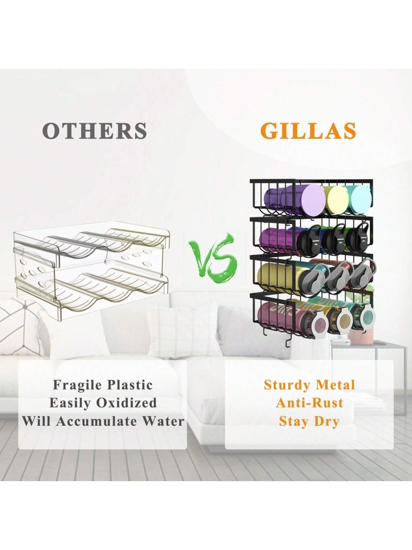 Water Bottle Organizer, Stackable Metal Water Bottle Holder for Cabinet, Fridge, Cup Holder Water Bottle Storage, Wine Storage Rack for Kitchen, Pantry