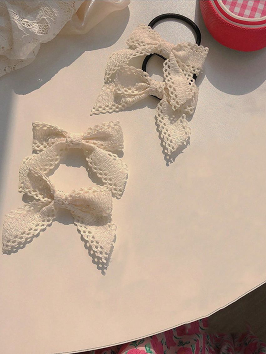 4pcs/set Ladies' Sweet And Gentle Lace Fabric Bow Hair Accessories, Suitable For Daily Use