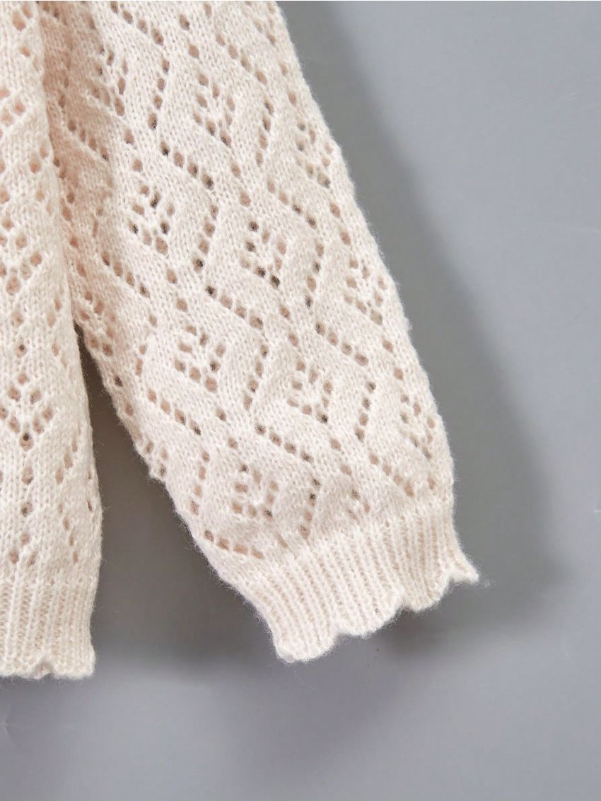 Young Girl Raglan Sleeve Scallop Trim Pointelle Knit Cardigan