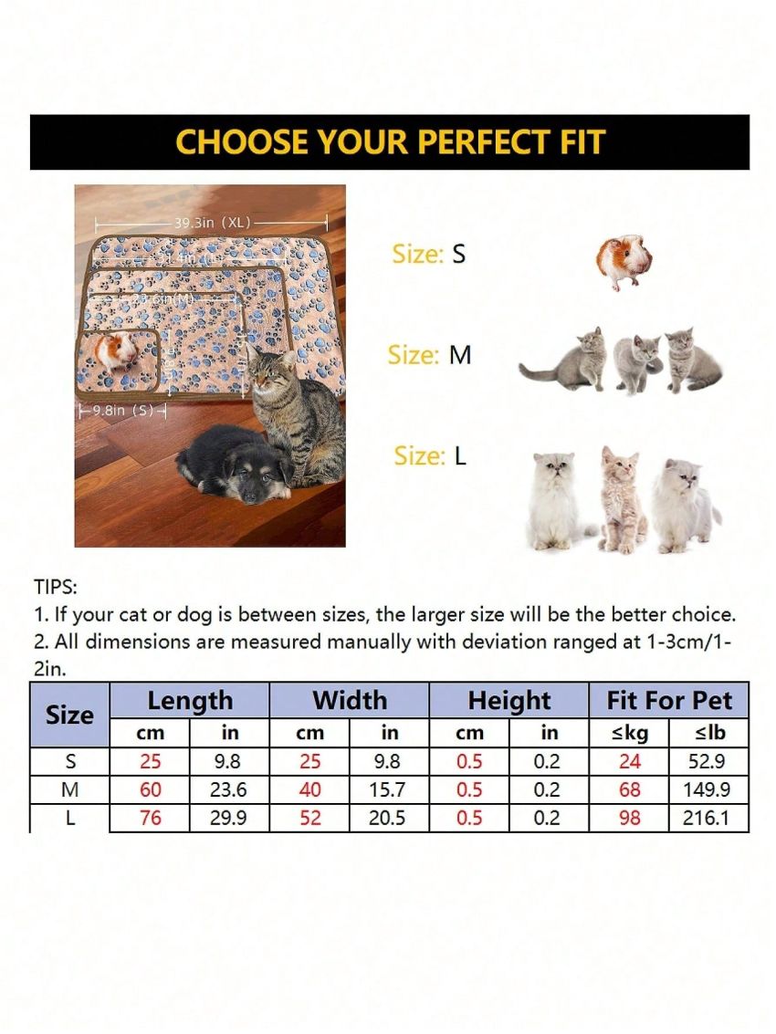 1pc Random Color Pet Blanket, Thick Flannel With Paw Prints, All Seasons Cat And Dog Blanket