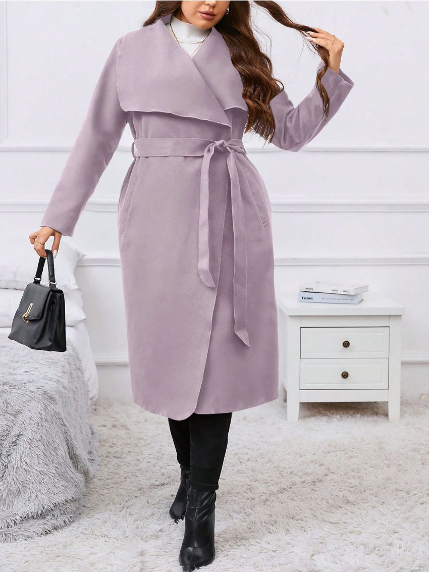 Women's Purple Oversized Lapel Single-breasted Woolen Coat Without Button In Plus Size