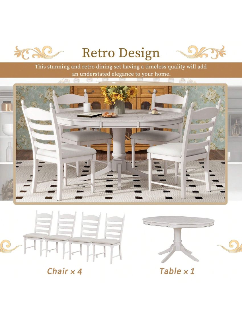 Nestfair 5-Piece Round Dining Table with 4-Chairs