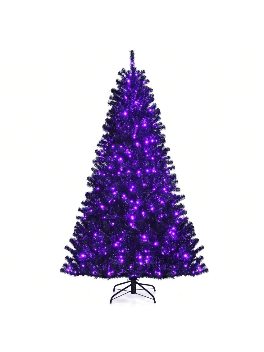 Costway 7ft Pre-lit PVC Christmas Tree Black w/ 500 Purple LED Lights
