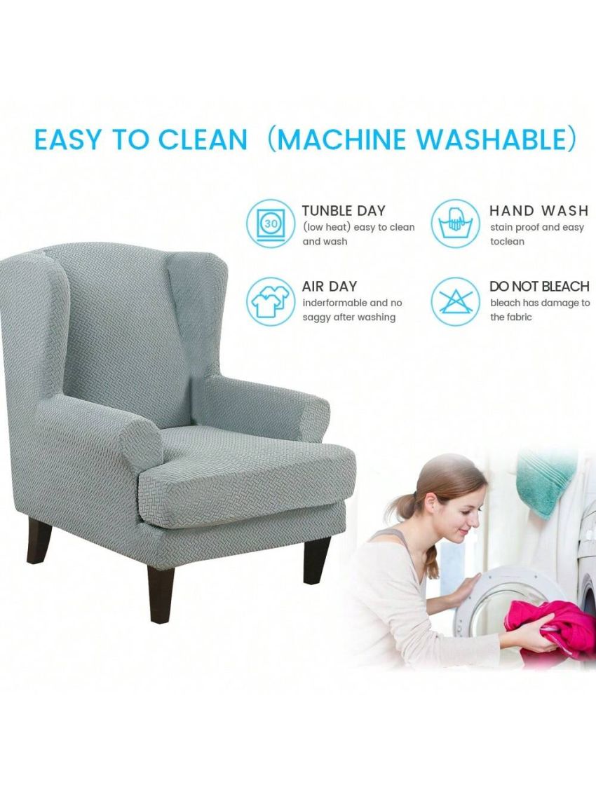 Wingback Armchair Cover Stretch Slipcover Elastic Wing Chair Cvoer Protector 2 Pieces
