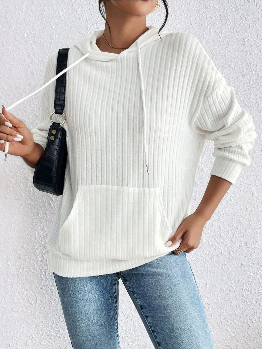 SHEIN Frenchy Kangaroo Pocket Drop Shoulder Drawstring Hoodie