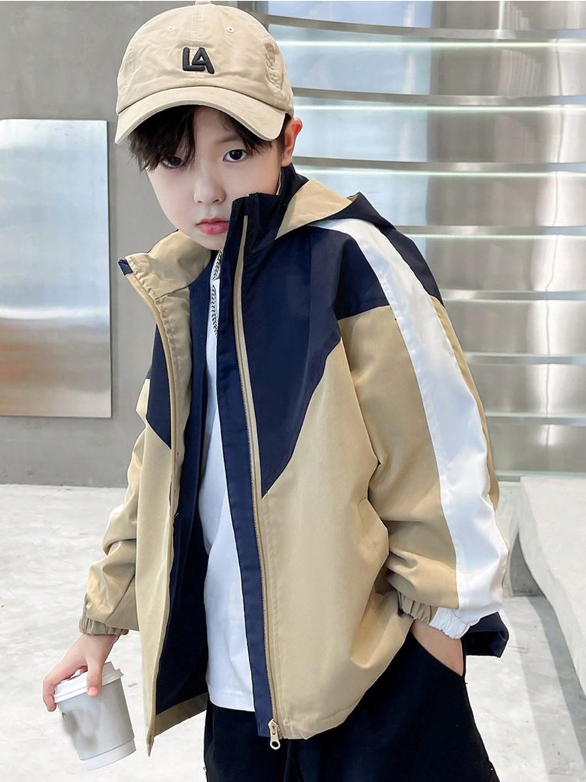 Tween Boy Colorblock Zip Up Hooded Coat