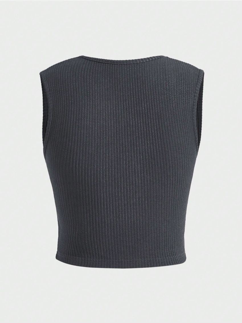 SHEIN Teen Girl's Knitted Jacquard Round Neck Solid Color Casual Vest