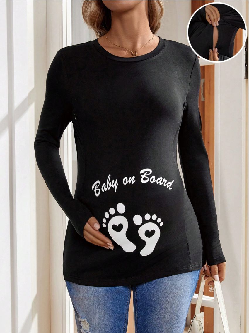 SHEIN Maternity Footprint Nursing T-shirt