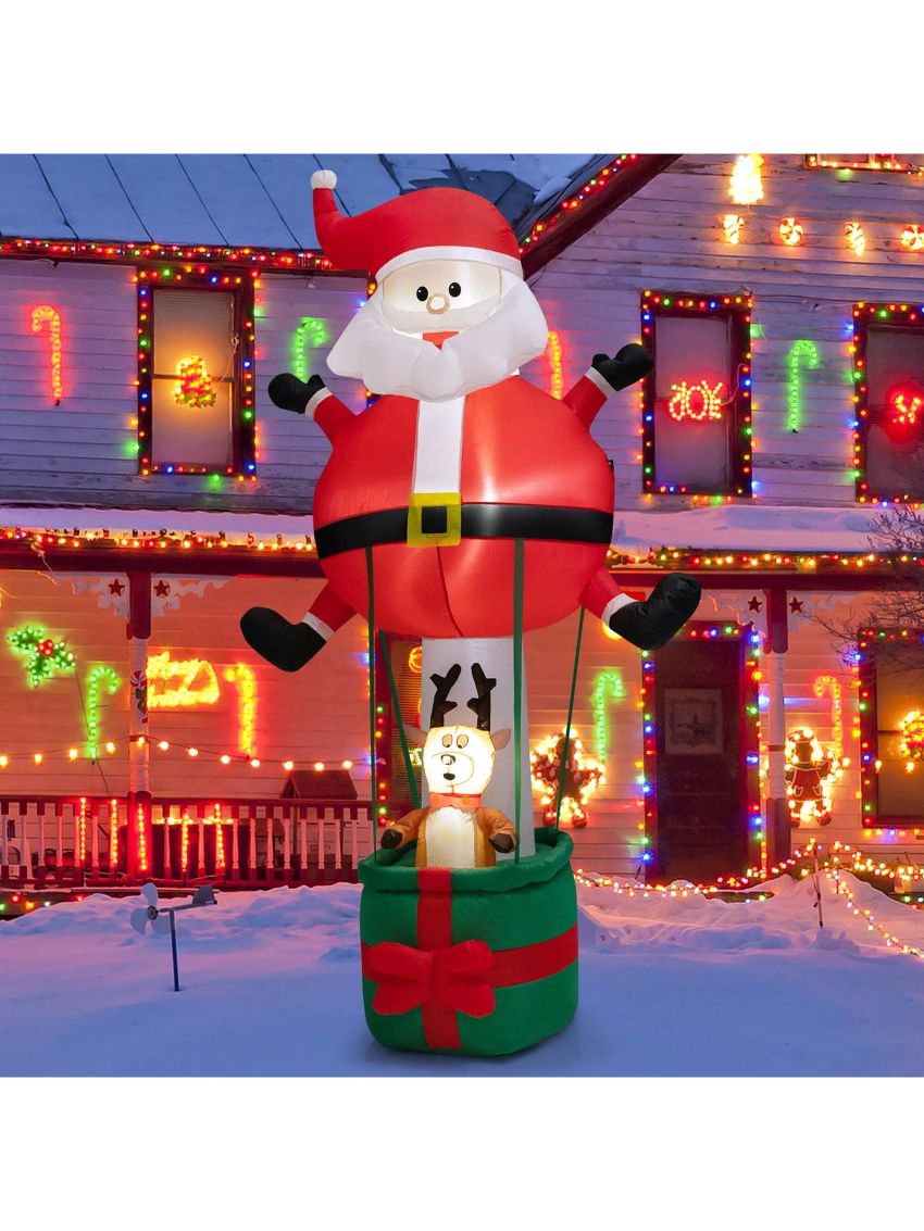 Gymax 8FT Inflatable Santa Claus & Reindeer Christmas Decoration w/ LED Lights