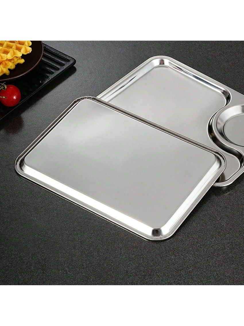 1pc Silver Stainless Steel Square Snack Plate, 3 Styles Available, For Serving Food, Bbq, Fruits, Snacks. Suitable For Dining Table Or Living Room Decoration.