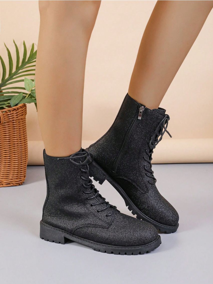 Women's Glittery Black Gallette Style Fashion Boots