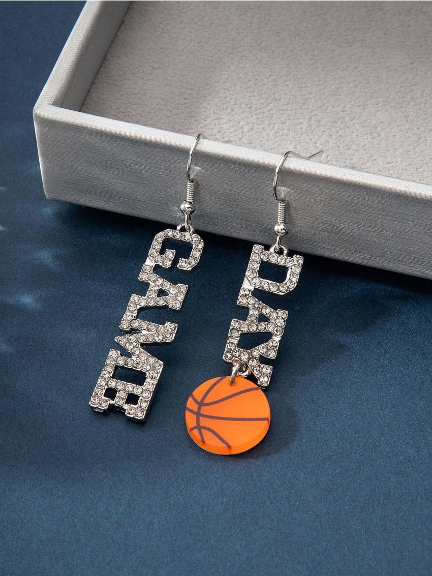 1pair Creative Football & Gemstone Decor Metal Letter Pendant Earrings