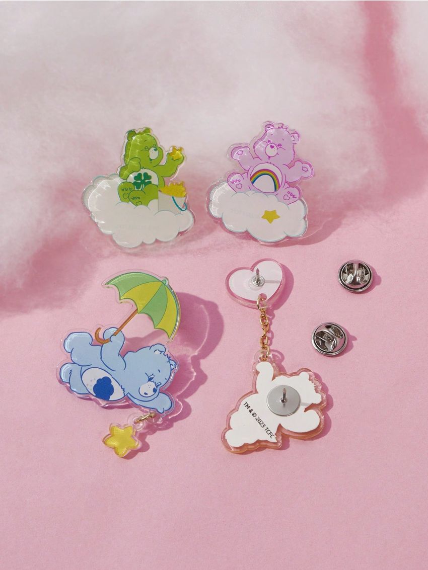 SHEIN X Care Bears 4pcs Cartoon Bear Design Brooch