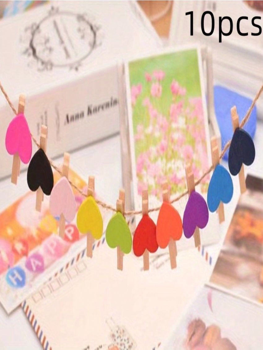 10pcs Diy Heart Shaped Memo Clip For Multiple Purposes