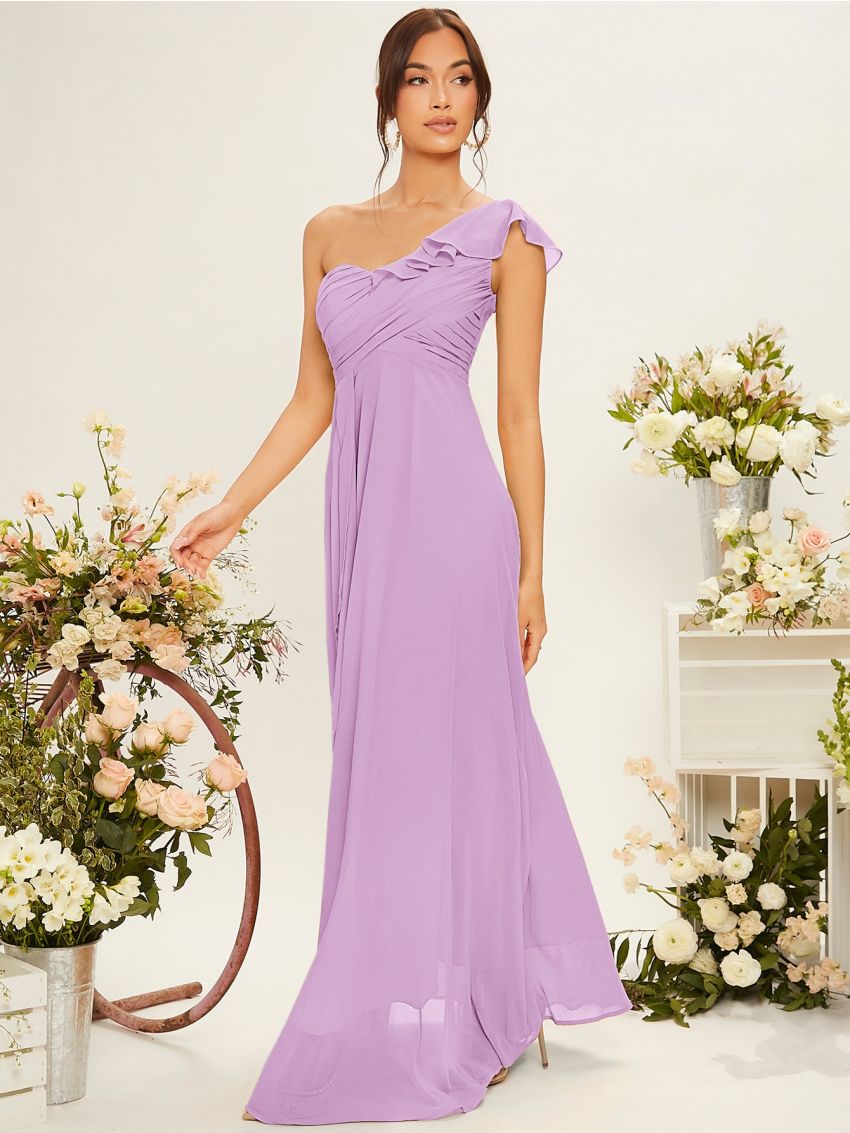 SHEIN One Shoulder Ruffle Trim Bridesmaid Dress
