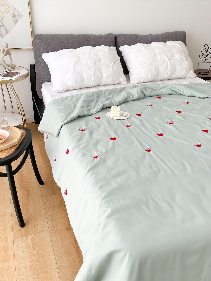 Heart Pattern Embroidered Bedspread