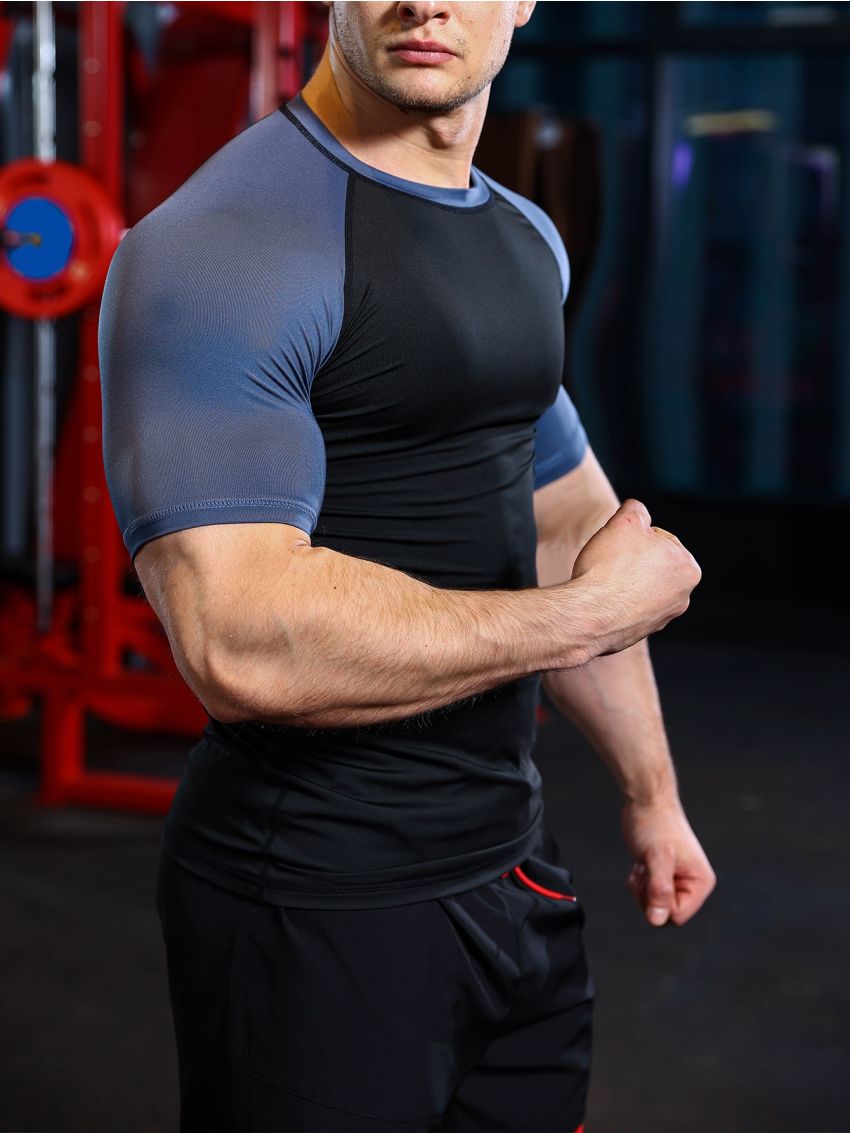 Men Color Block Raglan Sleeve Sports Tee