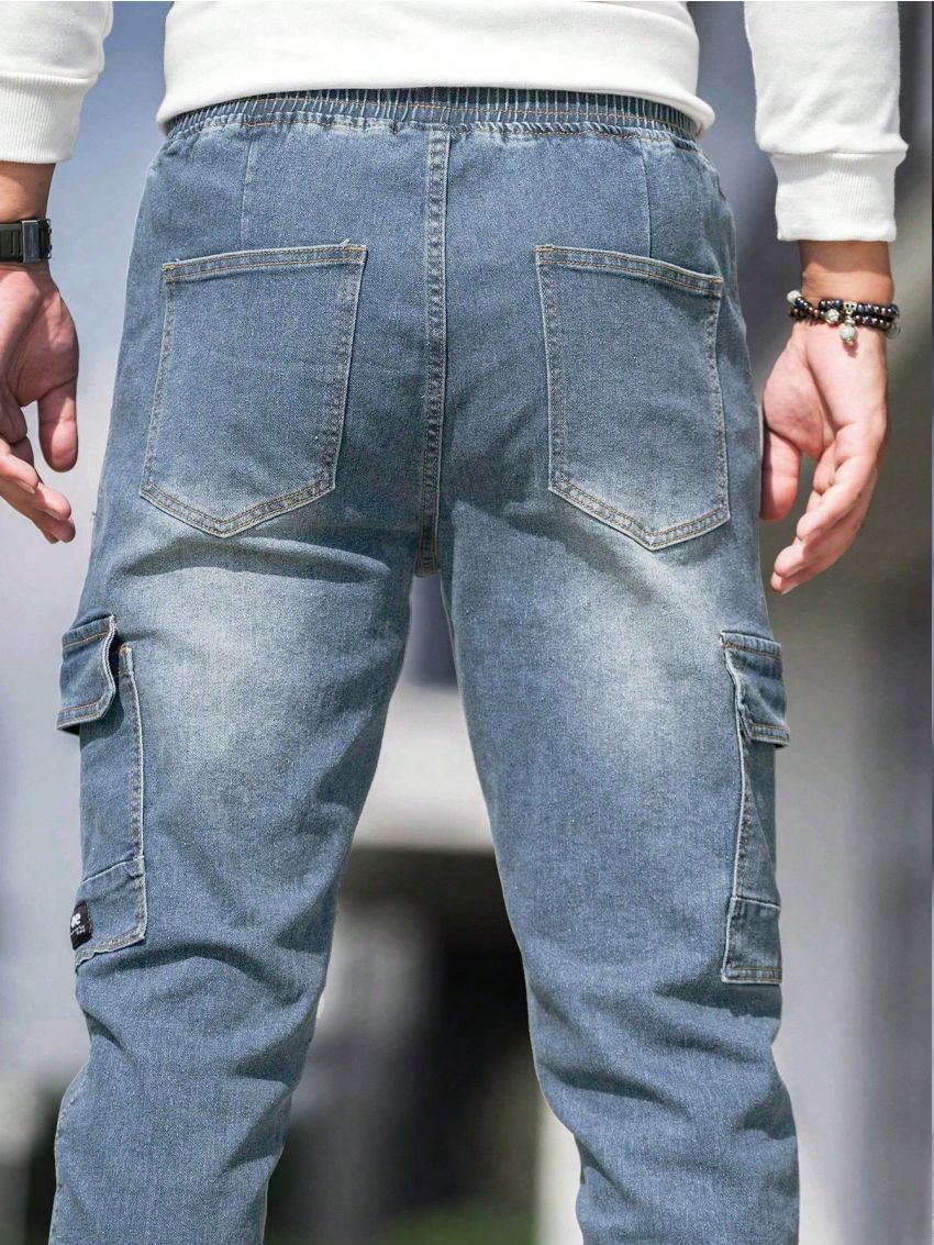 Men's Cargo Style Denim Jeans With Pockets