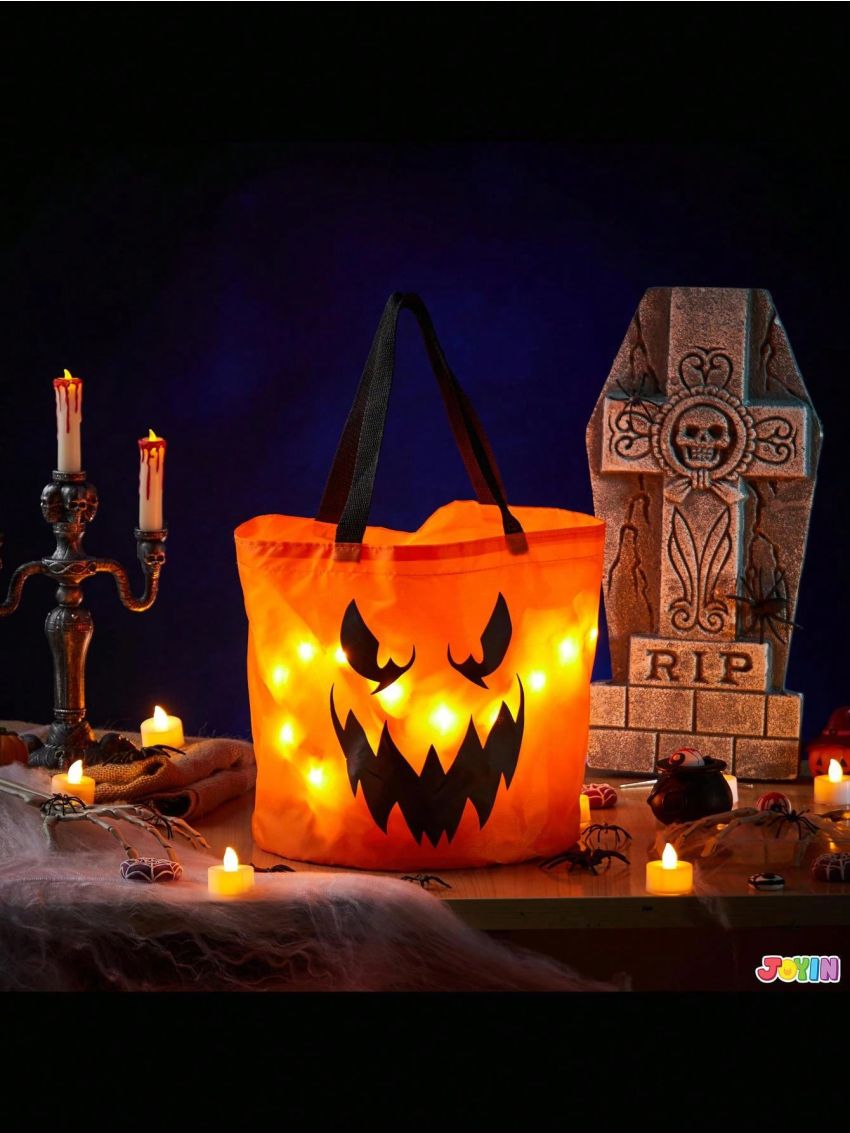JOYIN 2 PCS Halloween Trick or Treat Bags LED Light Pumpkin Buckets Reusable Goody Bucket for Kids Halloween Birthday Party