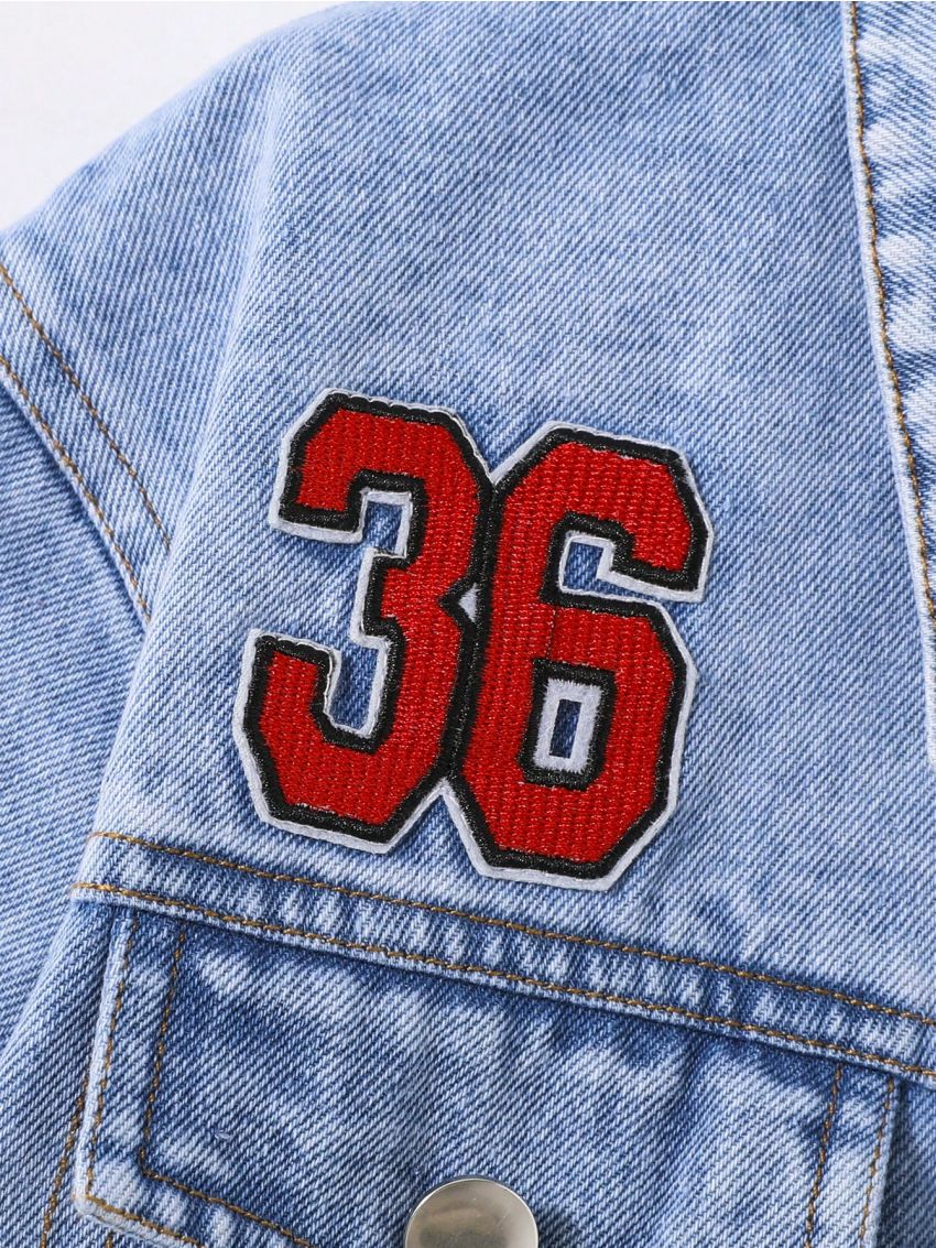 Tween Boy Letter Patched Ripped Denim Jacket Without Tee