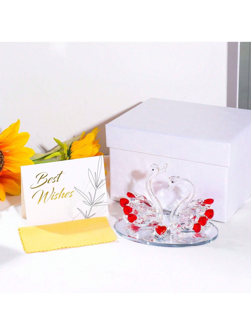 40th Wedding Anniversary Romantic Gifts for Couples Parents, 40 Years of Marriage Crystal Red Swan Figurine Decorations, Happy 40th Anniversary Ruby Present for Wife