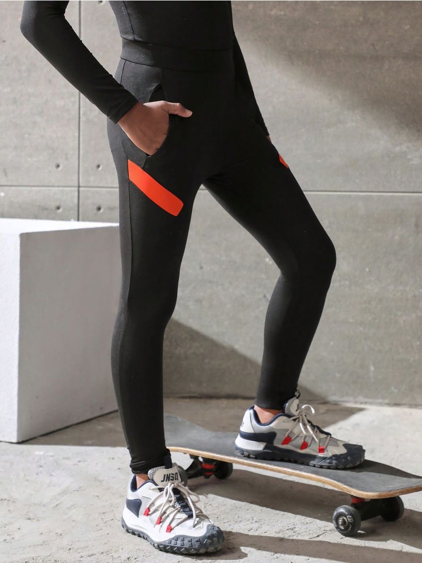 Tween Boys' Color Block Classic Athletic Pants, Highly Stretchable, Breathable, Sweat-Absorbent, Suitable For Cycling, Running And Comprehensive Training