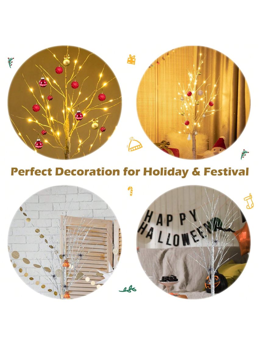 Costway 5ft Pre-lit White Twig Birch Tree for Christmas Holiday w/ 72 LED Lights