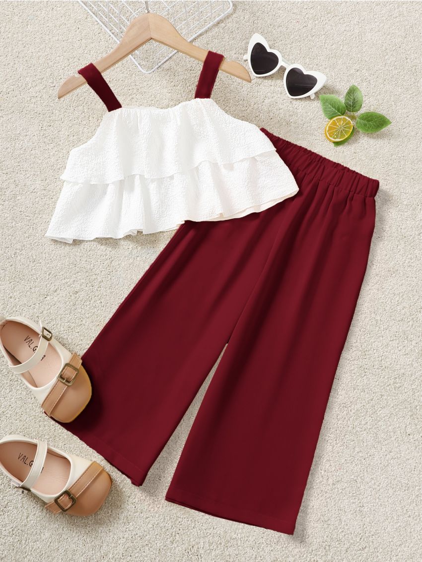 Girls Tiered Layer Peplum Cami Top & Wide Leg Pants