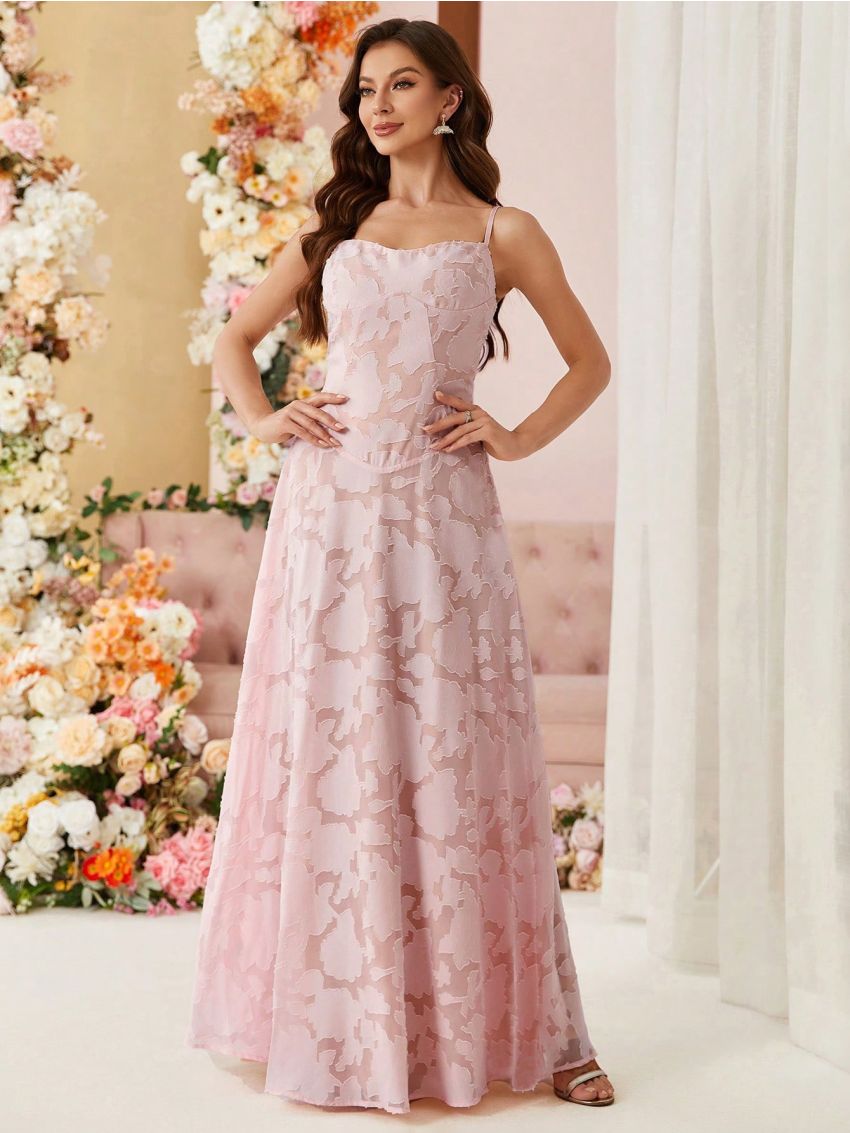 SHEIN Belle Ladies Jacquard Fabric Volume Umbrella Skirt Suspender Bridesmaid Dress