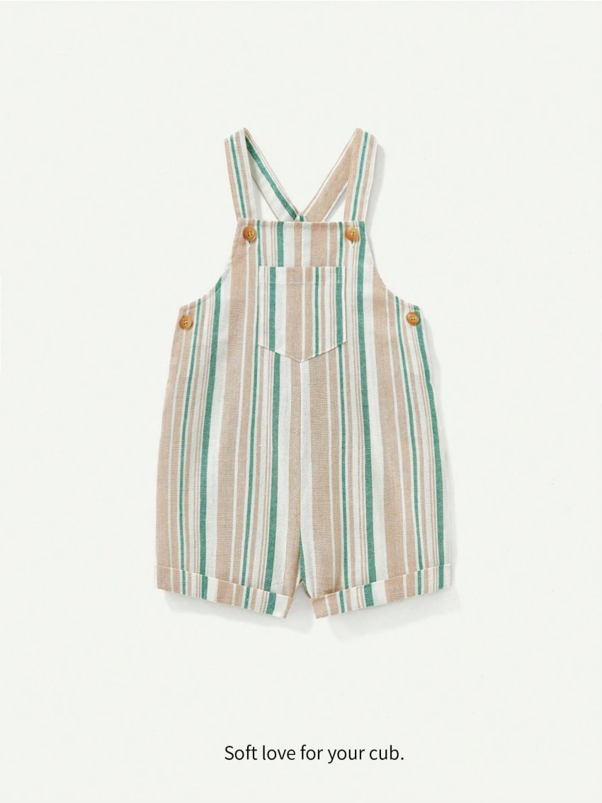 Cozy Cub Baby Boys' Casual Striped Overall Shorts With Front Pockets