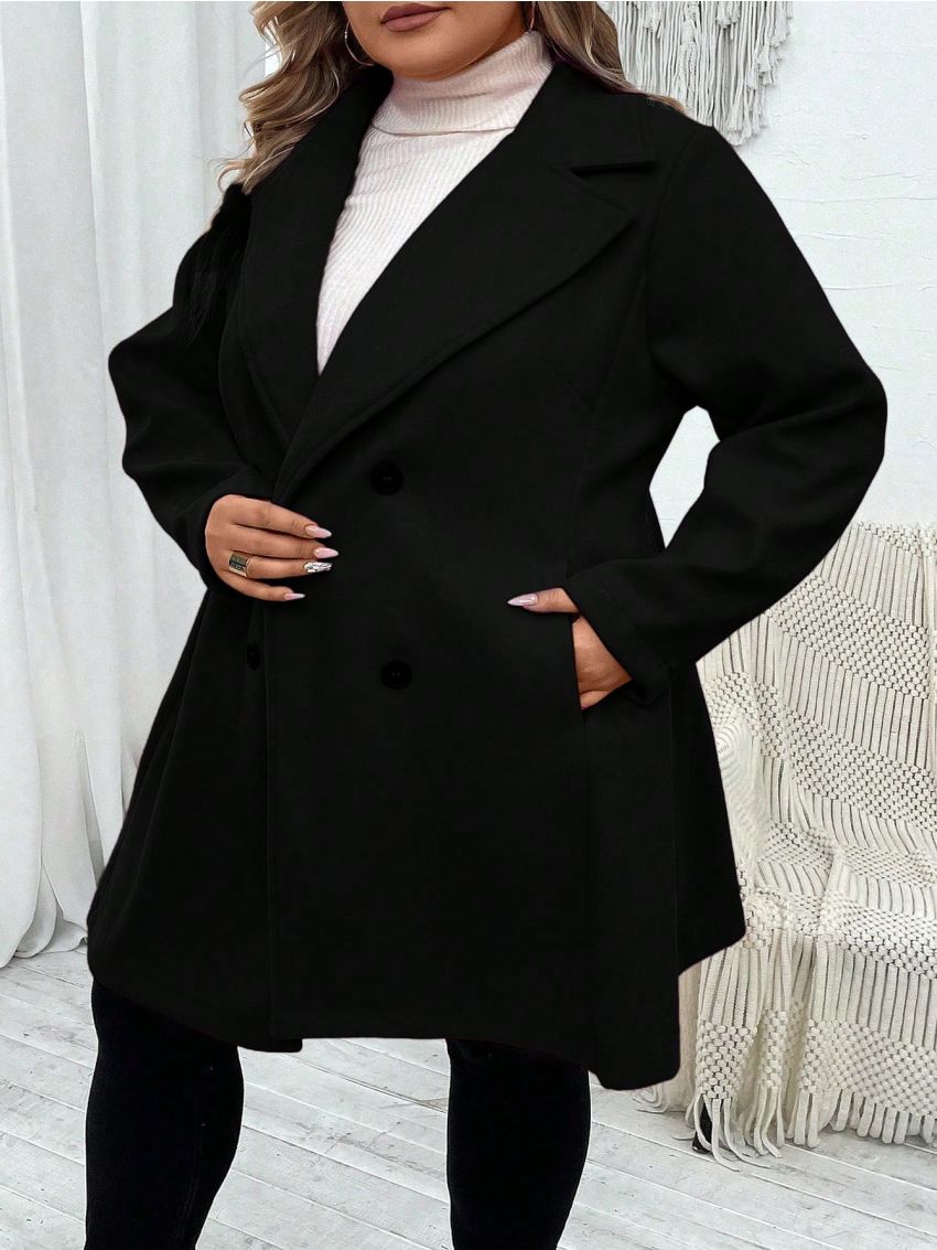 SHEIN CURVE+ Plus Lapel Neck Double Breasted Overcoat