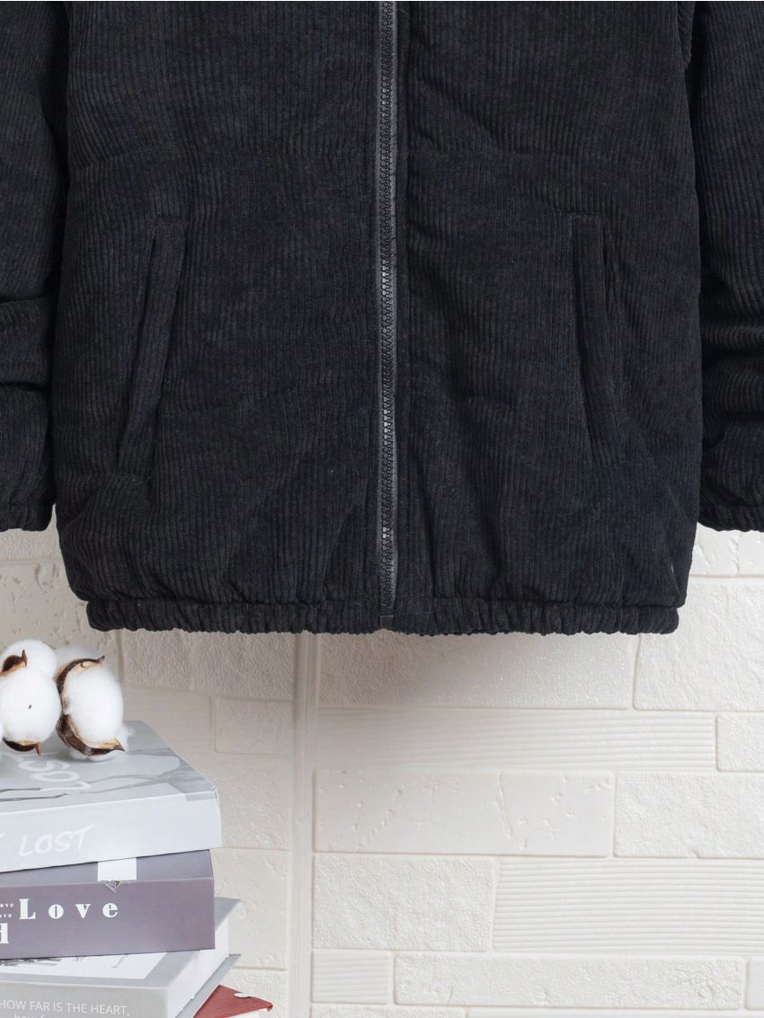 SHEIN Tween Boy Plaid Lined Zip Up Corduroy Winter Coat