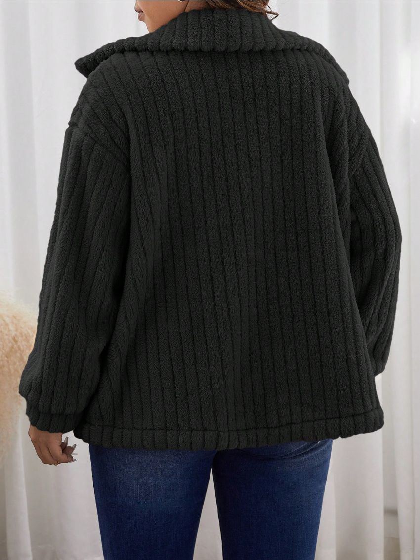SHEIN Frenchy Plus Size Teddy Fleece Jacket With Flap Pockets