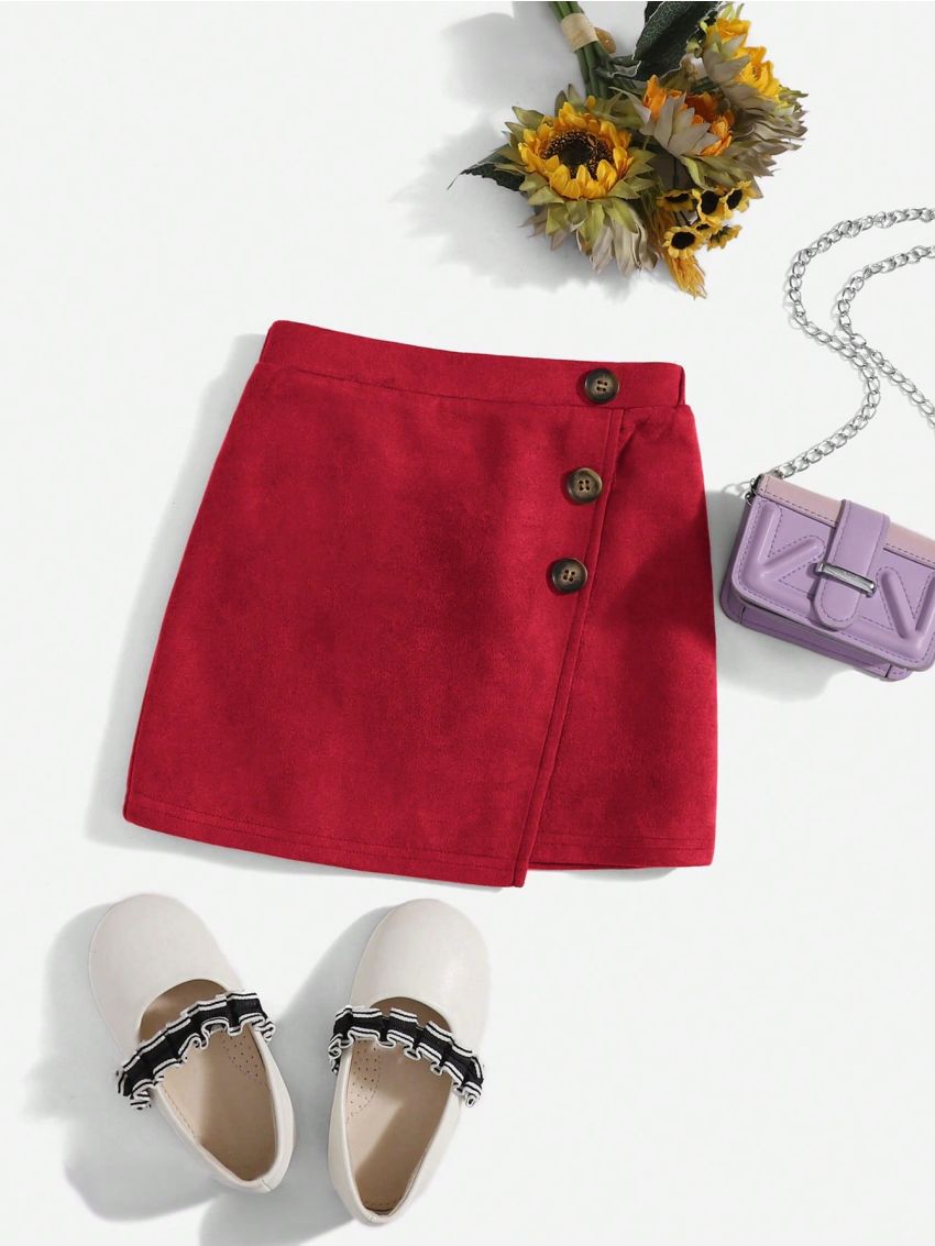 SHEIN Kids FANZEY Young Girl's Casual Comfortable Solid Color Skirt