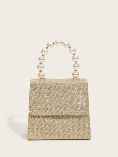 Mini Pearl Decor Glitter Flap Evening Bag