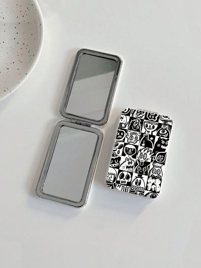 Wotto Cartoon Comic Checkerboard Design Rectangular Folding Mirror