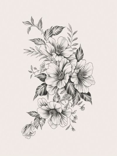 1pc Black Flower & Floral Design Temporary Tattoo Sticker For Arms, Chest, Abdomen Or Back Body