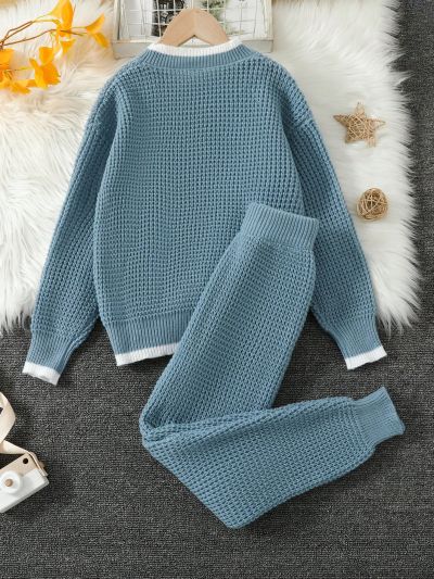 SHEIN Tween Boys' Color Block Hem Sweater Set