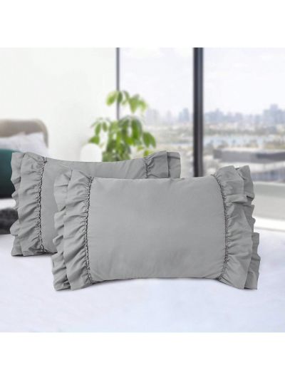 Pack of 2 Farmhouse Ruffle Pillow Shams, Standard Size White French Country Style Vintage Pillowcases with Handcraft Ruffle, Boho Frilly Pillow Shams for Bedroom, Microfiber, 20" X 26"