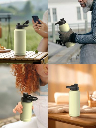 SHEIN Basic living 1 Pc New water bottle Double Wall Vacuum StainlessSteel Insulated Sport Water Bottles With BPA Free Leakproof Spout Lid, 12oz/18oz/32oz Capacity Camping Water Bottle