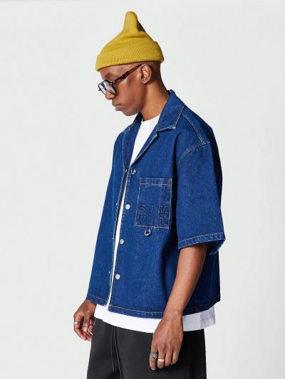 SUMWON Boxy Fit Revere Collar Denim Shirt