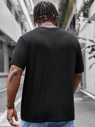 Manfinity Homme Men'S Plus Size Letter Print Short Sleeve Round Neck Casual T-Shirt