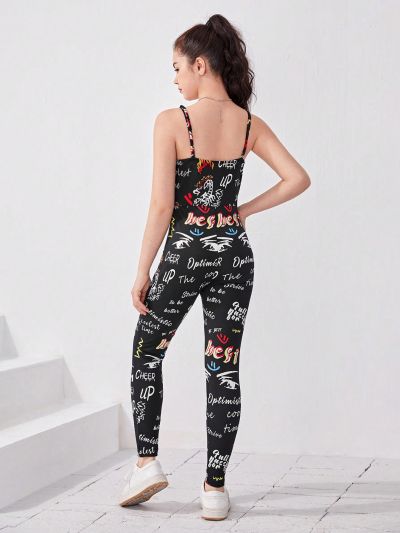 SHEIN Teen Girl Letter Graphic Cami Jumpsuit