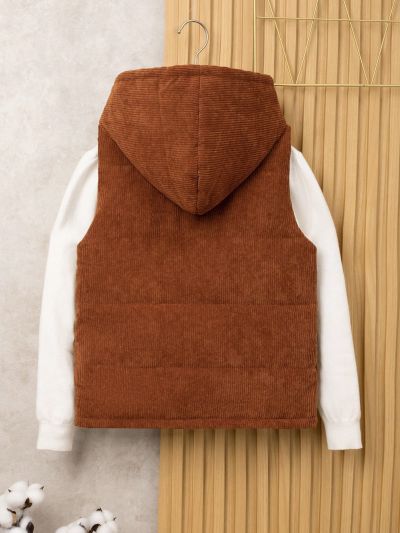 SHEIN Tween Boy 1pc Slogan Patched Hooded Puff Coat